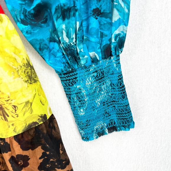 ALICE AND OLIVIA Rowen Tiered Babydoll Dress Womens XS Blue Red Floral Print - Picture 8 of 16